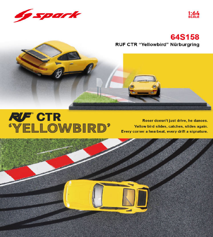 RUF CTR "Yellowbird" Prototype Nürburgring Limited 1987 (With Special Base) 1:64 Spark