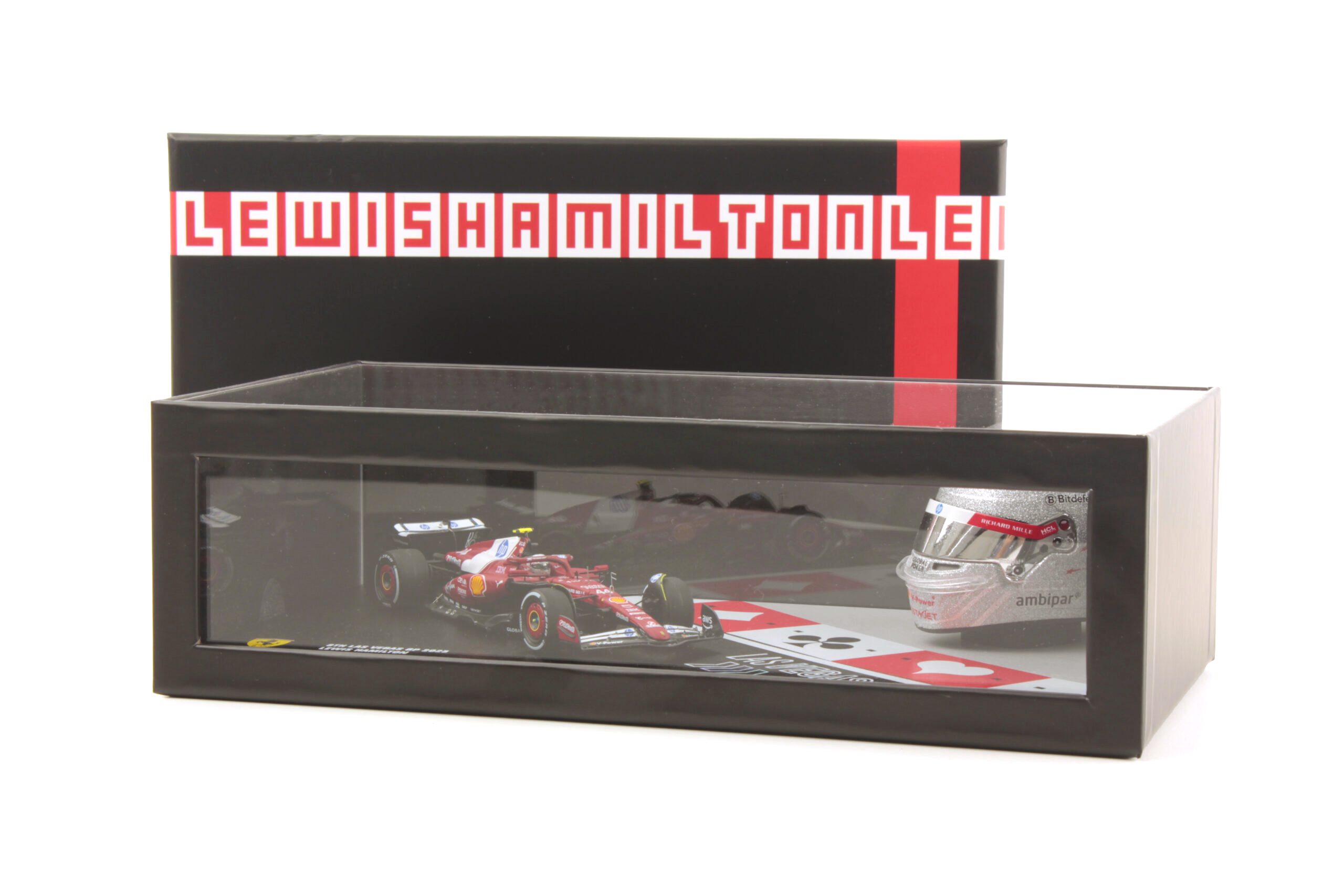 Racing Set: Helmet 1:5 + Ferrari SF-25 #44 L.Hamilton Las Vegas 2025 1:43 Look Smart Models