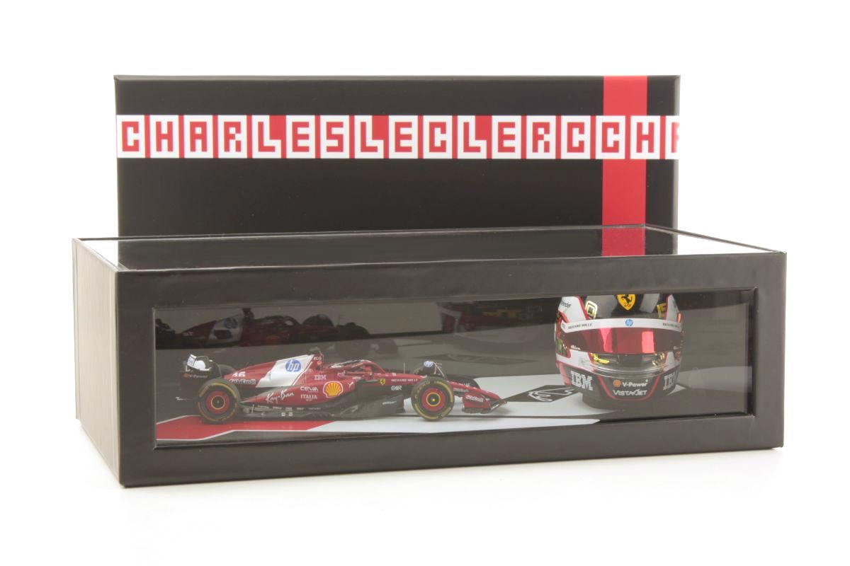 Racing Set: Helmet 1:5 + Ferrari SF-25 #16 C.Leclerc Abu Dhabi 2025 1:43 Look Smart Models
