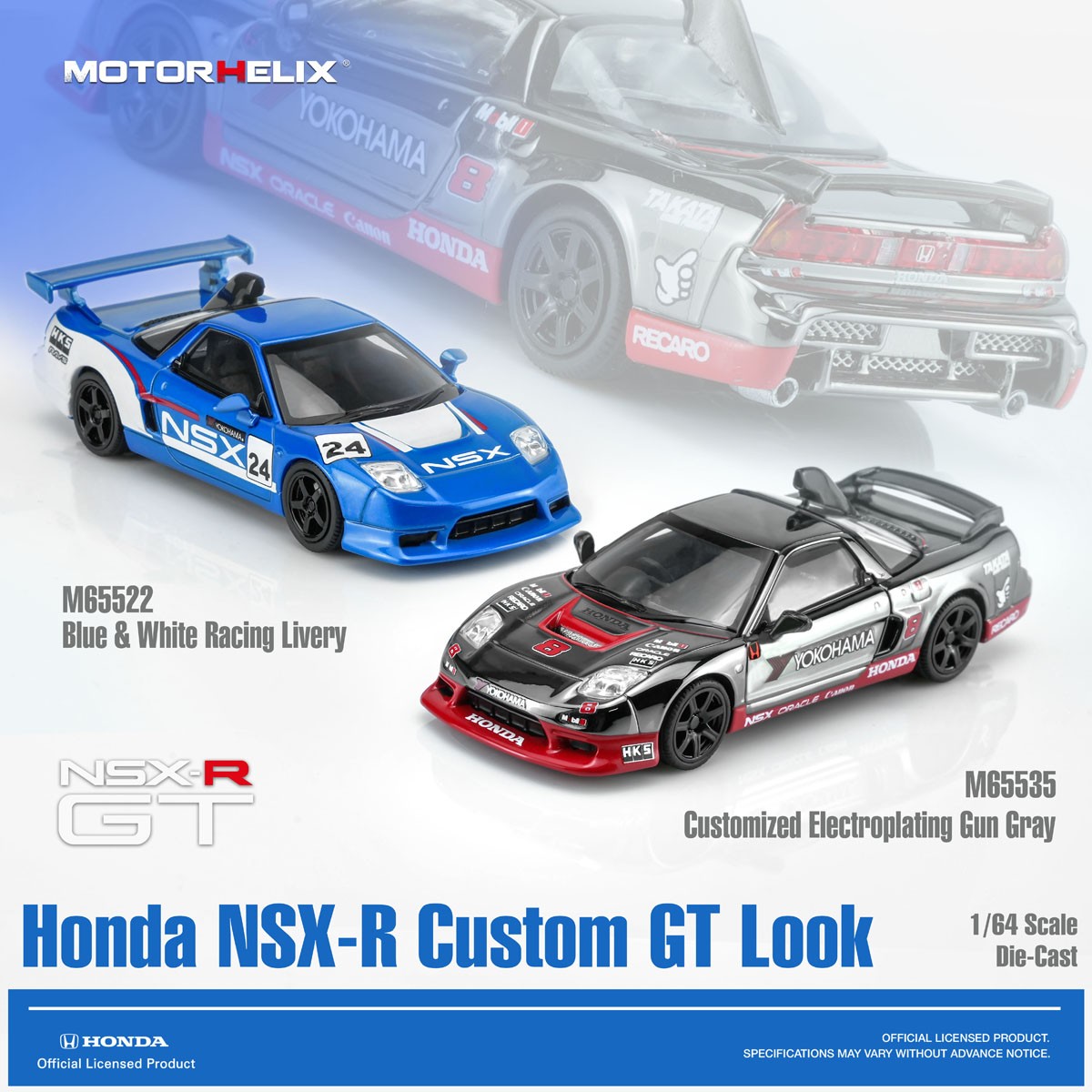 Honda NSX-R Custom GT Look #8 Racing 2005 grey/red 1:64 Motorhelix