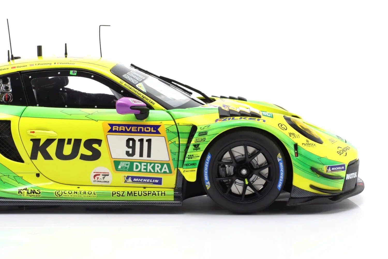 Porsche 911 GT3 R Manthey Grello #911 Vanthoor/Preining/Estre/Güven 2nd 24H Nürburgring 2024 1:18 Minichamps