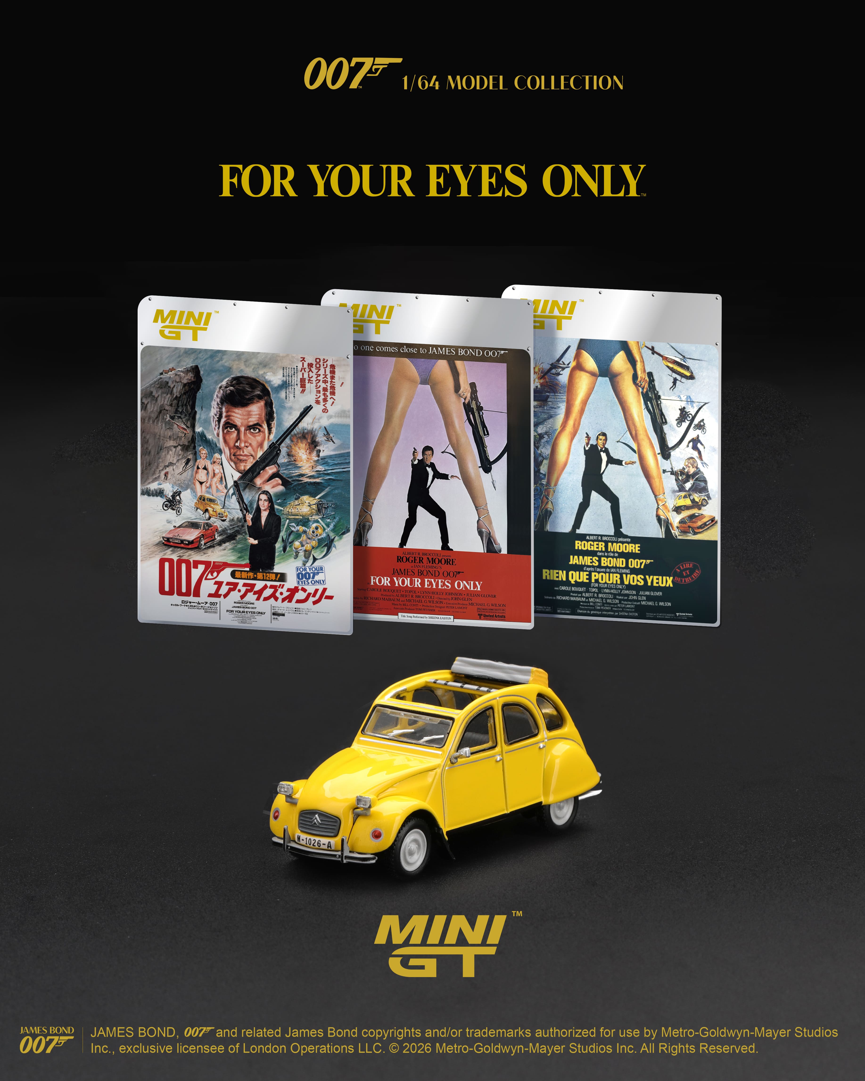 Citroen 2CV *For Your Eyes Only* 1981 yellow English Blister Packaging 1:64 Mini GT