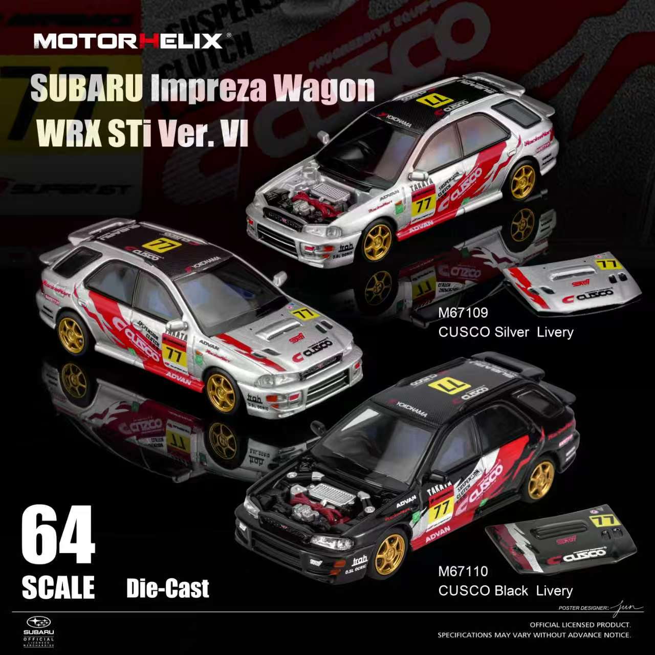 Subaru Impreza VI WRX STi SW Station Wagon #77 Cusco Livery 2003 black 1:64 Motorhelix 