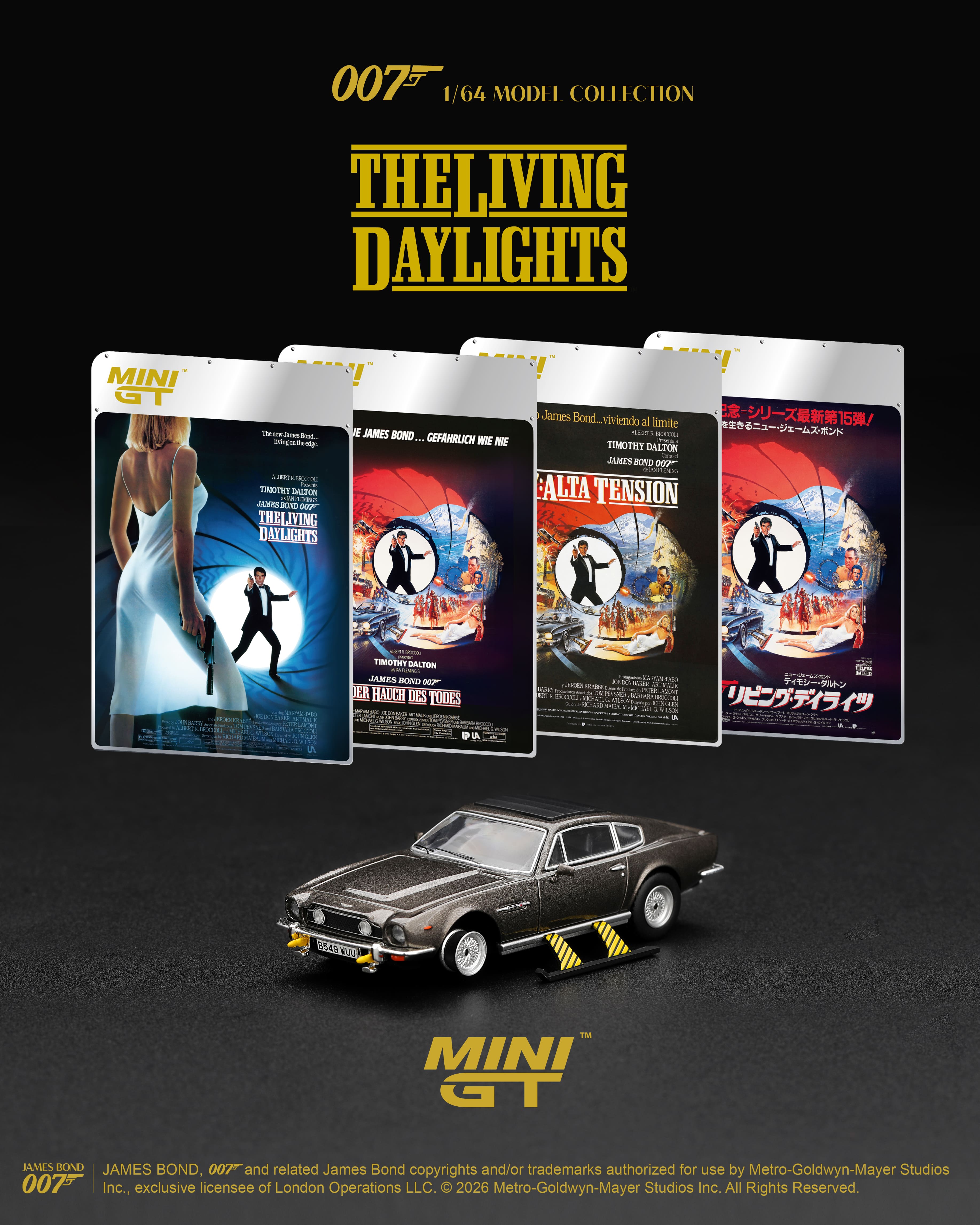 Aston Martin V8 Vantage *The Living Daylights (Weapons On)* 1987 English Blister Packaging 1:64 Mini GT
