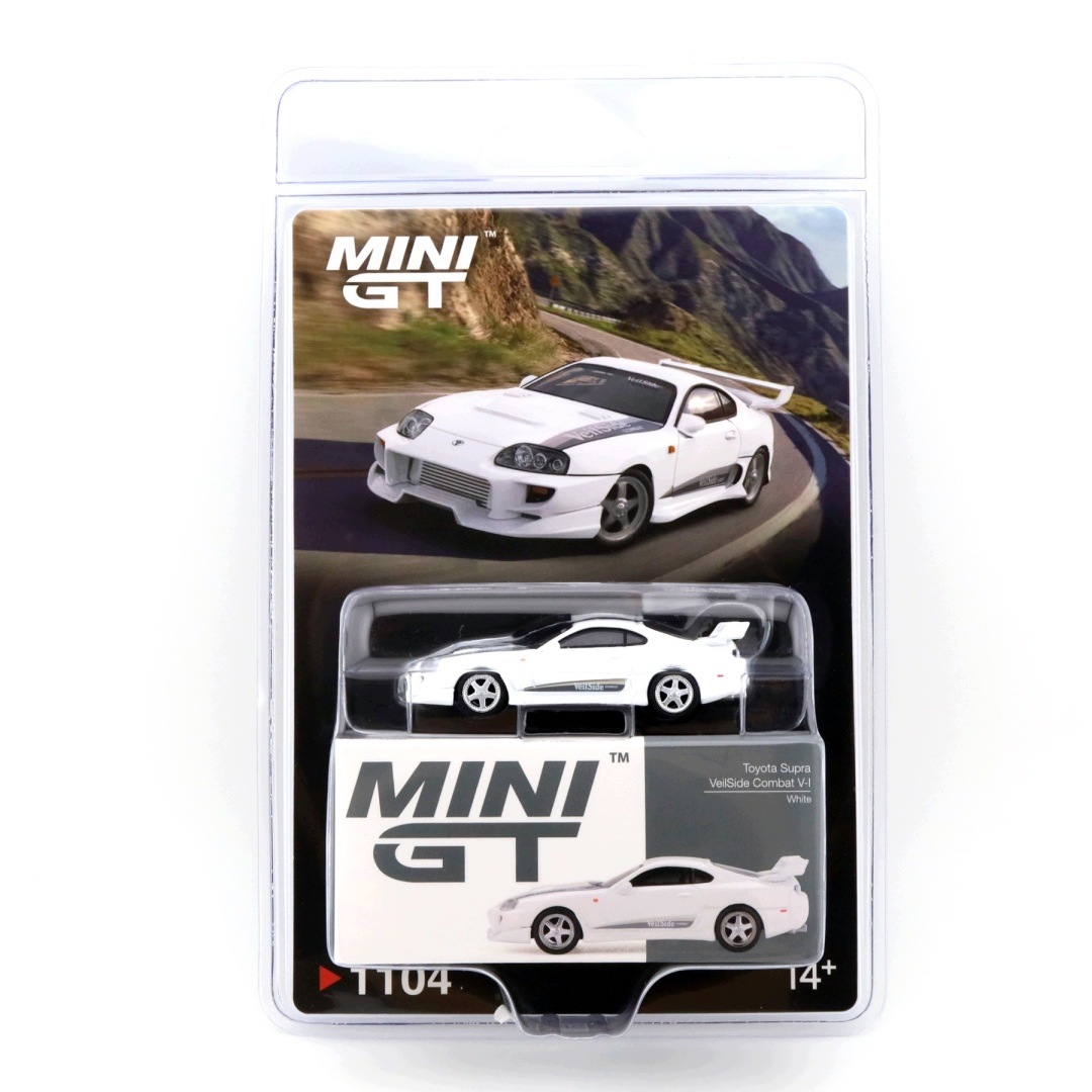 Toyota Supra MK4 (A80) 2014 Veilside Combat V-1 white pearl metallic 1:64 Mini GT