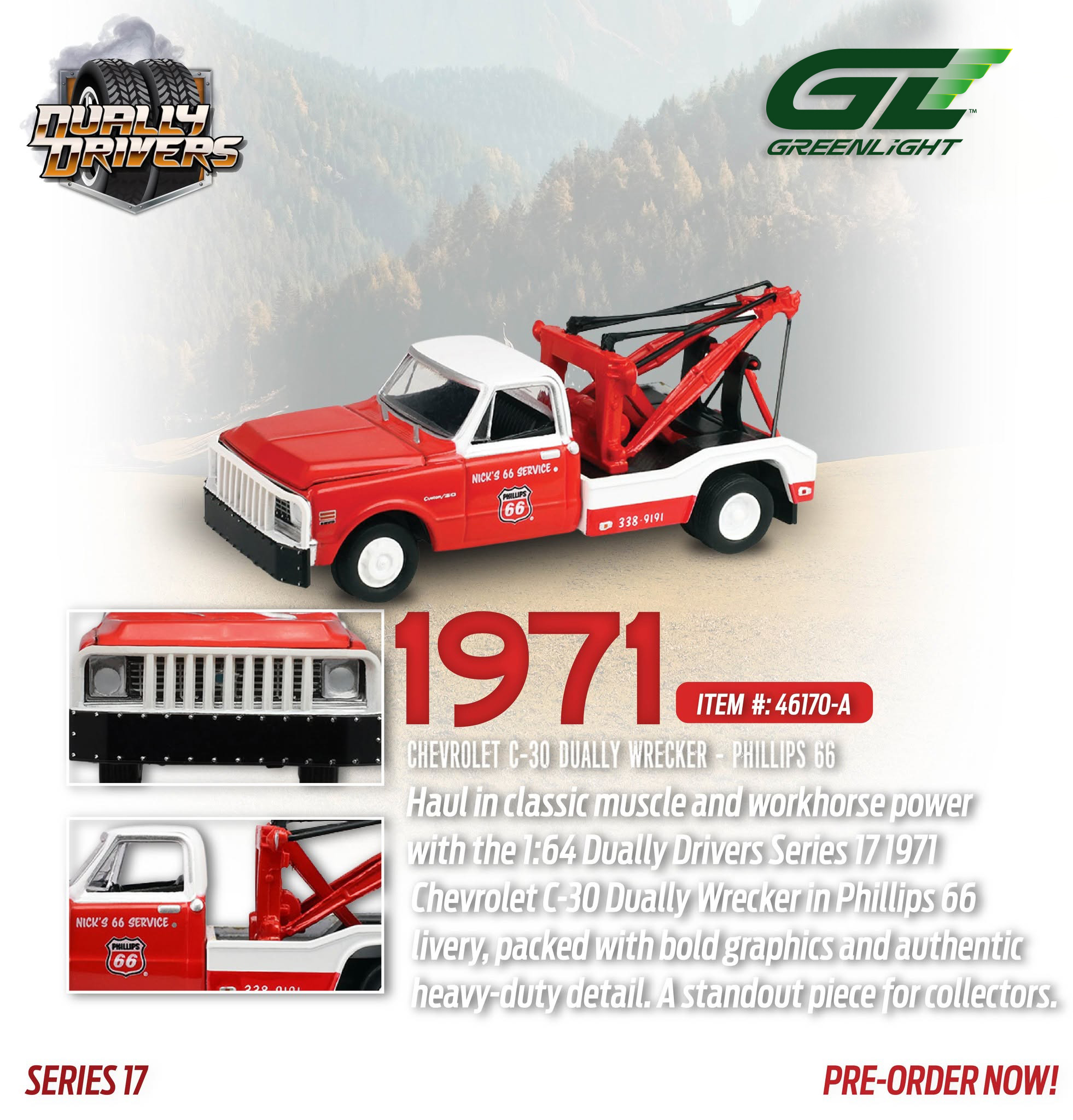 Chevrolet C-30 Dually Wrecker 1971 Phillips 66 *Dually Drivers Series 17* red 1:64 Greenlight