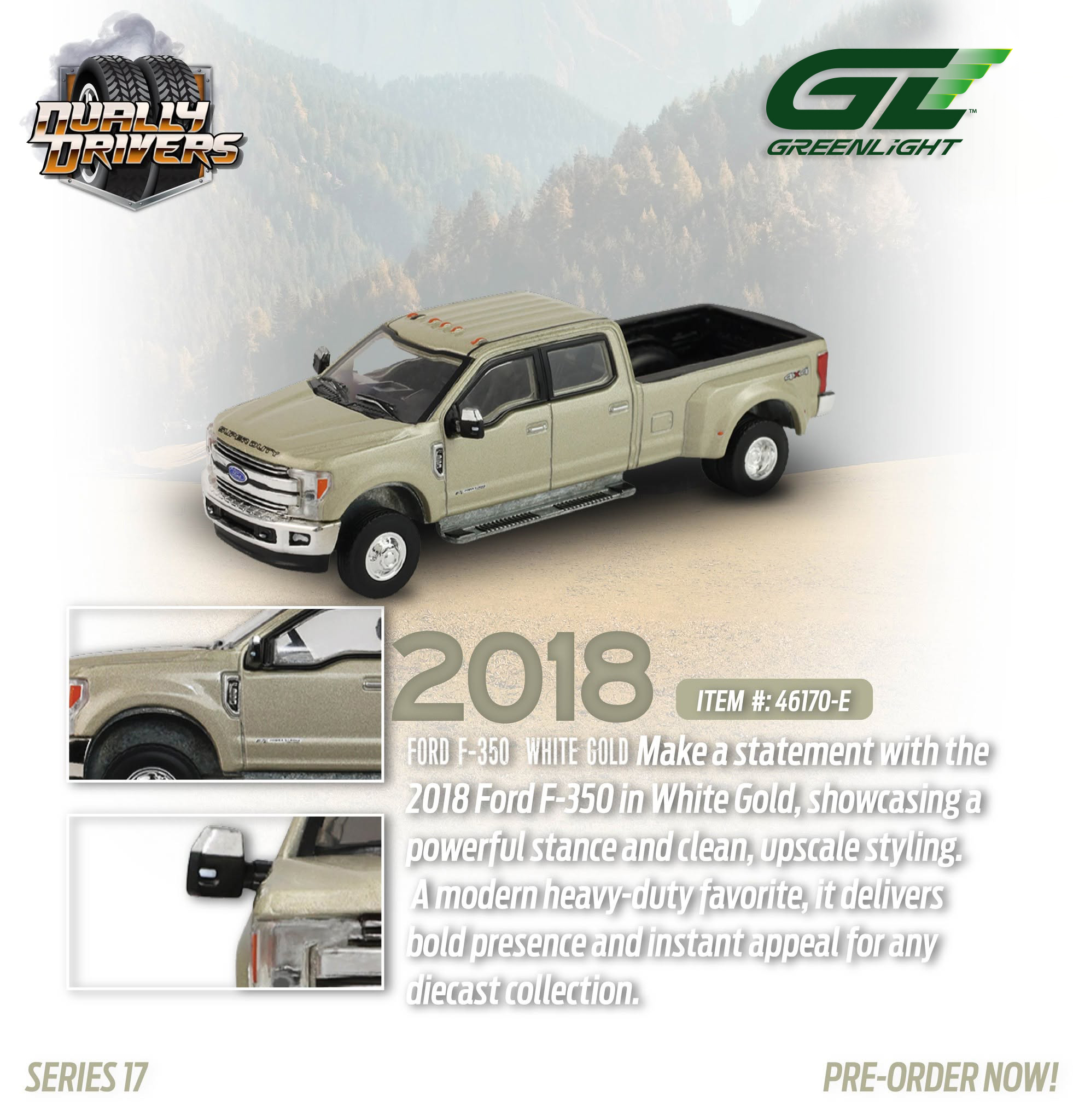 Ford F-350 2018 *Dually Drivers Series 17* white gold 1:64 Greenlight