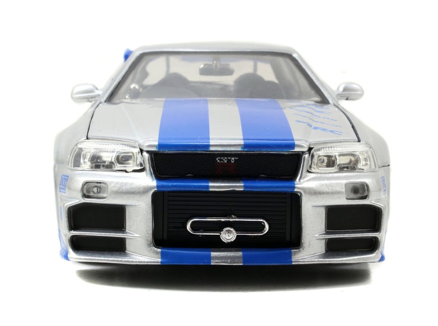 Nissan Skyline GTR R34 *Fast and Furious* 2002 silver with blue stripes 1:24 Jada Toys