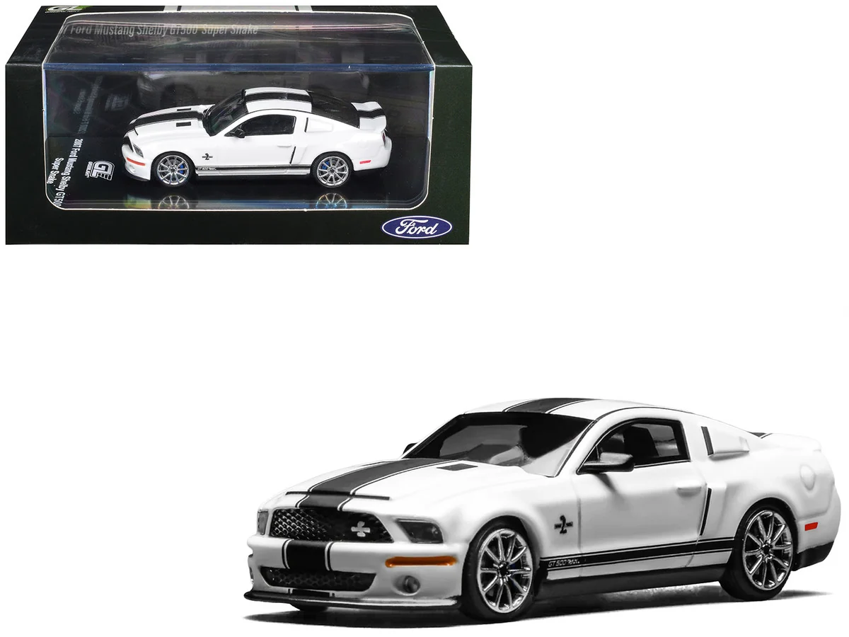 Ford Mustang Shelby GT500 2007 Super Snake Performance White with Matt Black Stripes 1:64 Motorhelix x Greenlight