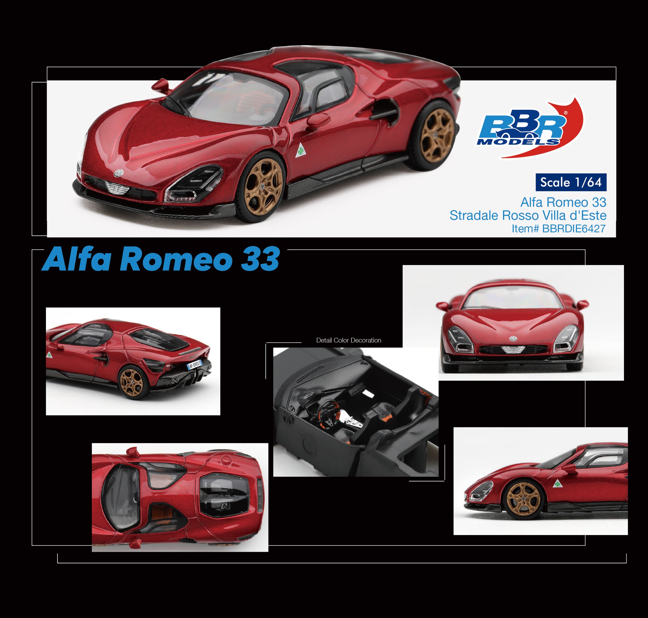 Alfa Romeo 33 Stradale 2025 rosso villa d`este 1:64 B.B.R.