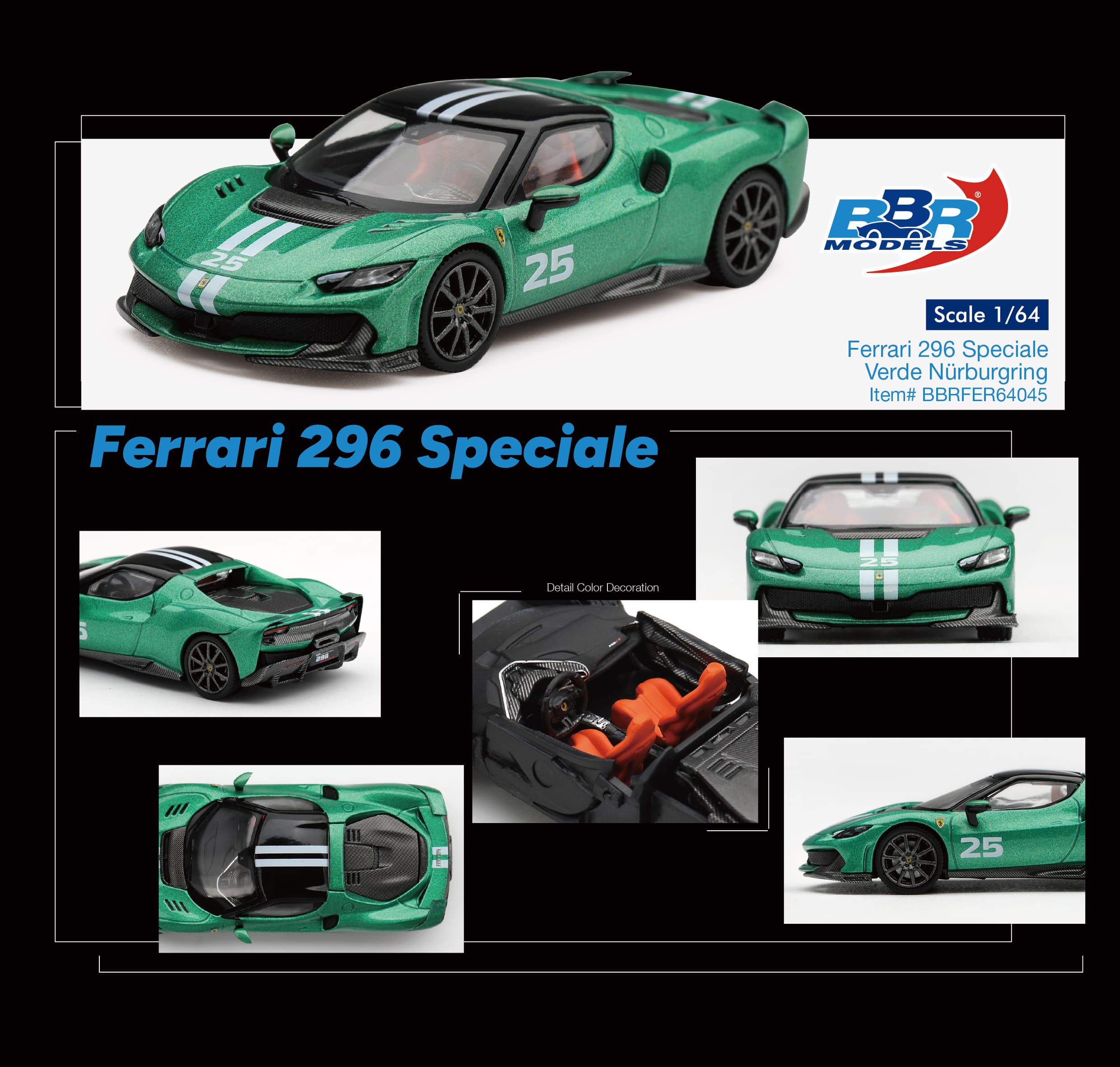 Ferrari 296 Speciale 2025 verde nürburgring 1:64 B.B.R.