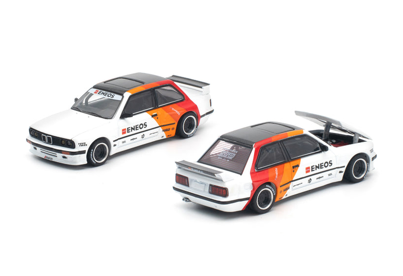 BMW E30 Pandem white/orange/red 1:64 Pop Race Limited