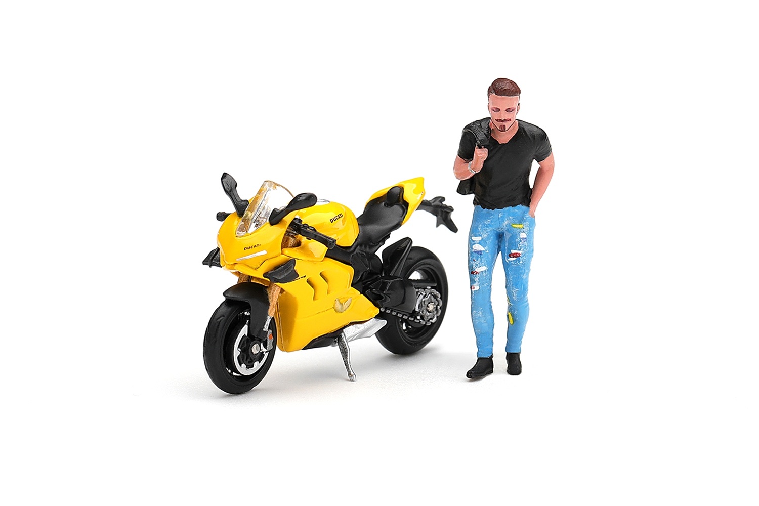 Ducati Panigale V4 S W/ Figure giallo 1:64 Mini GT