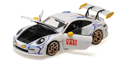 Porsche 911 (992) GT3RS 2023 white/yellow decor 1:18 Minichamps