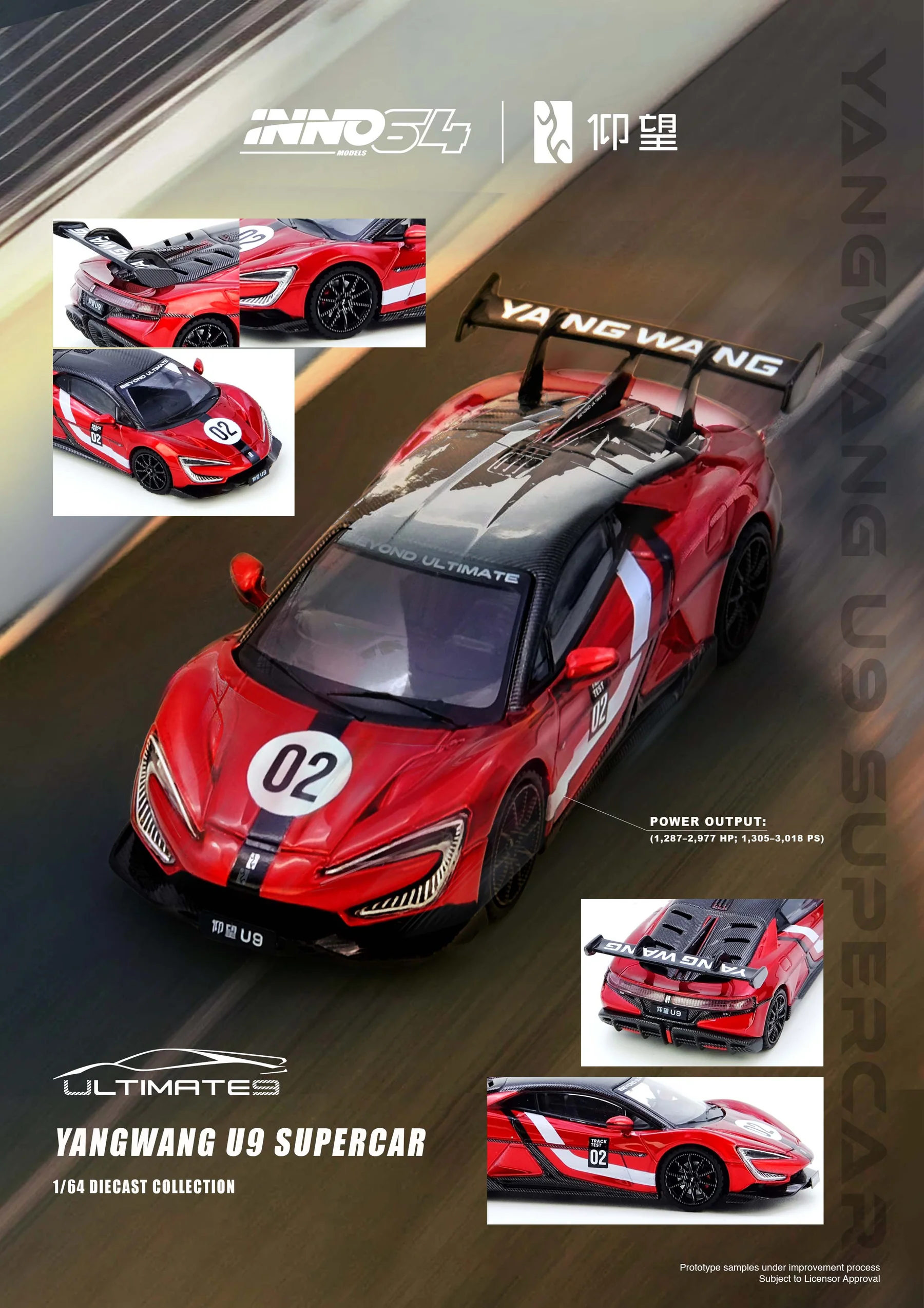 YangWang U9 Nurburgring Test Car *World Fastest EV Supercar* 2025 red/black 1:64 Inno Models