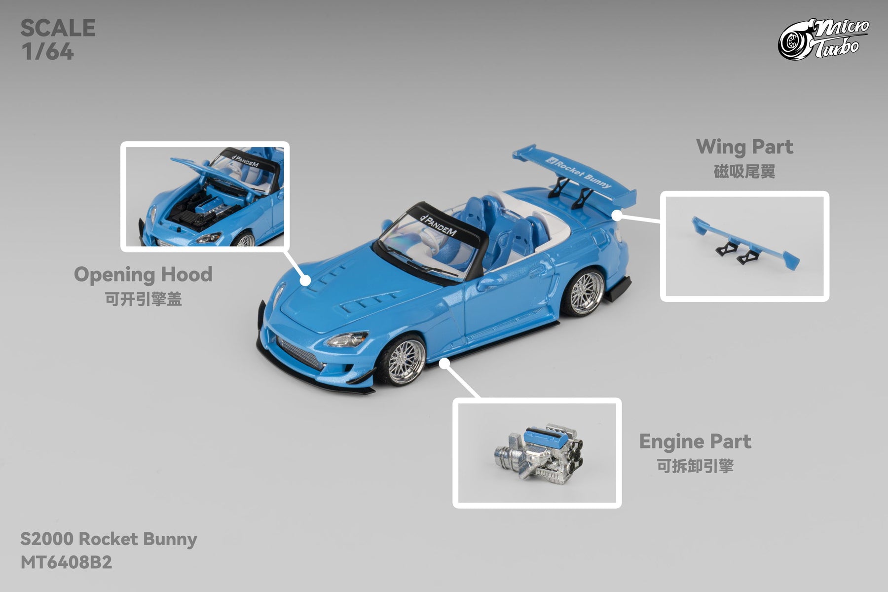 Rocket Bunny S2000 metallic blue 1:64 Microturbo