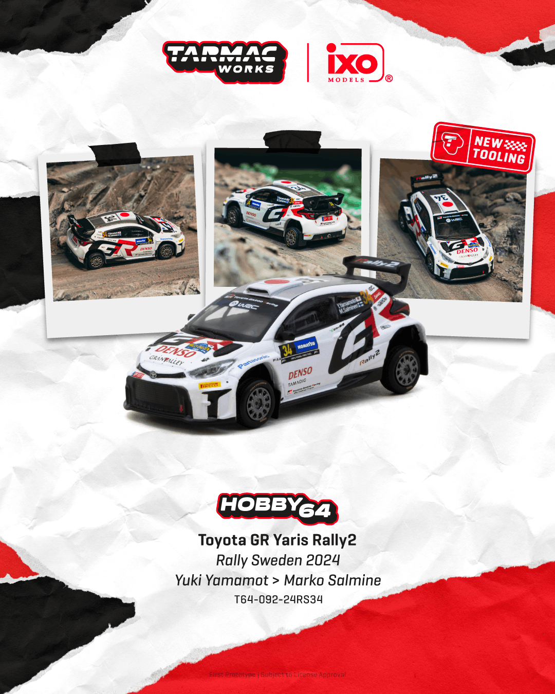 Toyota GR Yaris Rally2 #34 Y.Yamamoto/M.Salmine Rally Sweden 2024 1:64 Tarmac