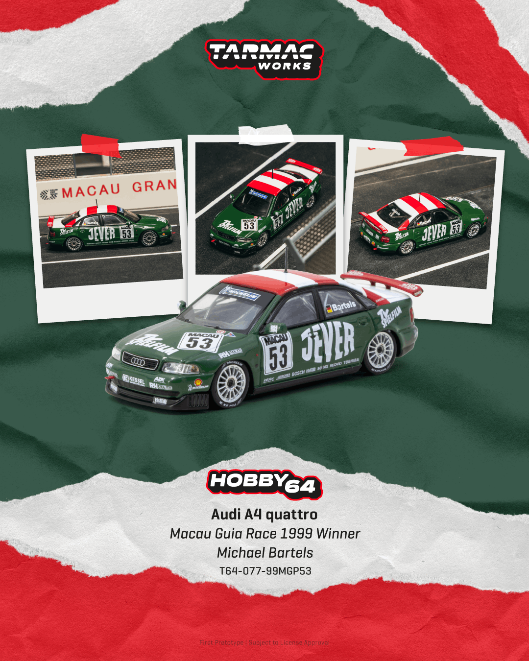 Audi A4 (B5) Quattro #53 M.Bartels Winner Macau Guia Race 1999 1:64 Tarmac