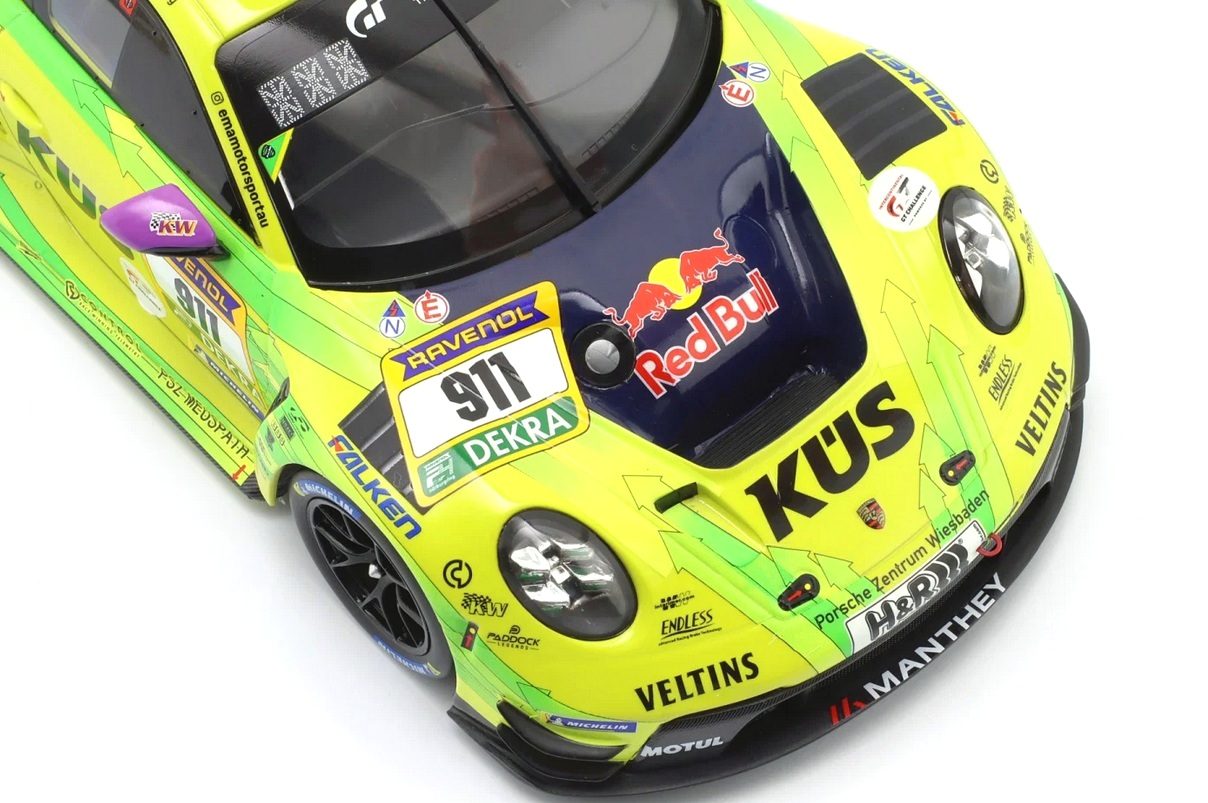 Porsche 911 GT3 R Manthey Grello #911 Estre/Güven/Preining 2nd 24H Nürburgring 2025 1:18 Ixo Models