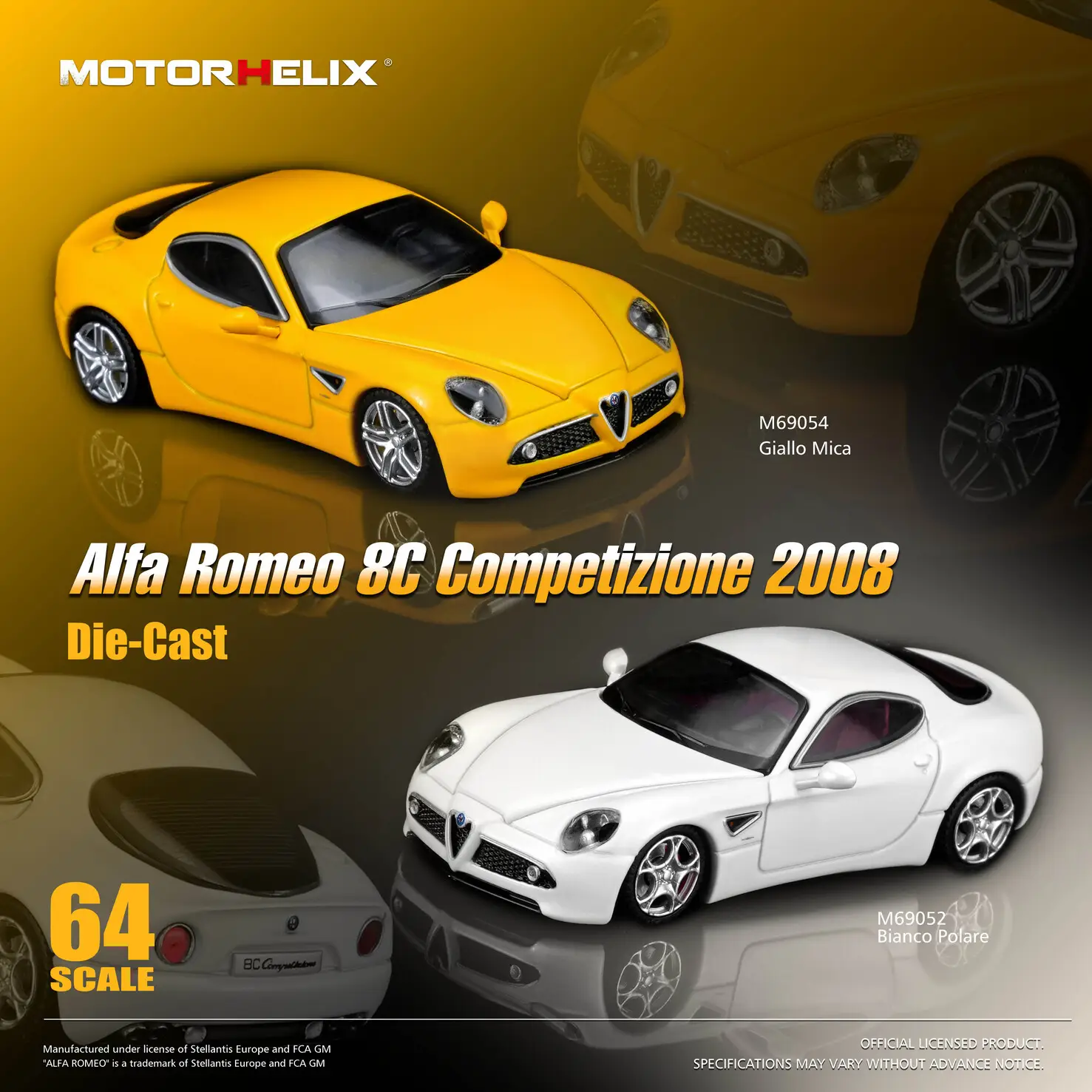 Alfa Romeo 8C Competizione 2008 giallo mica 1:64 Motorhelix