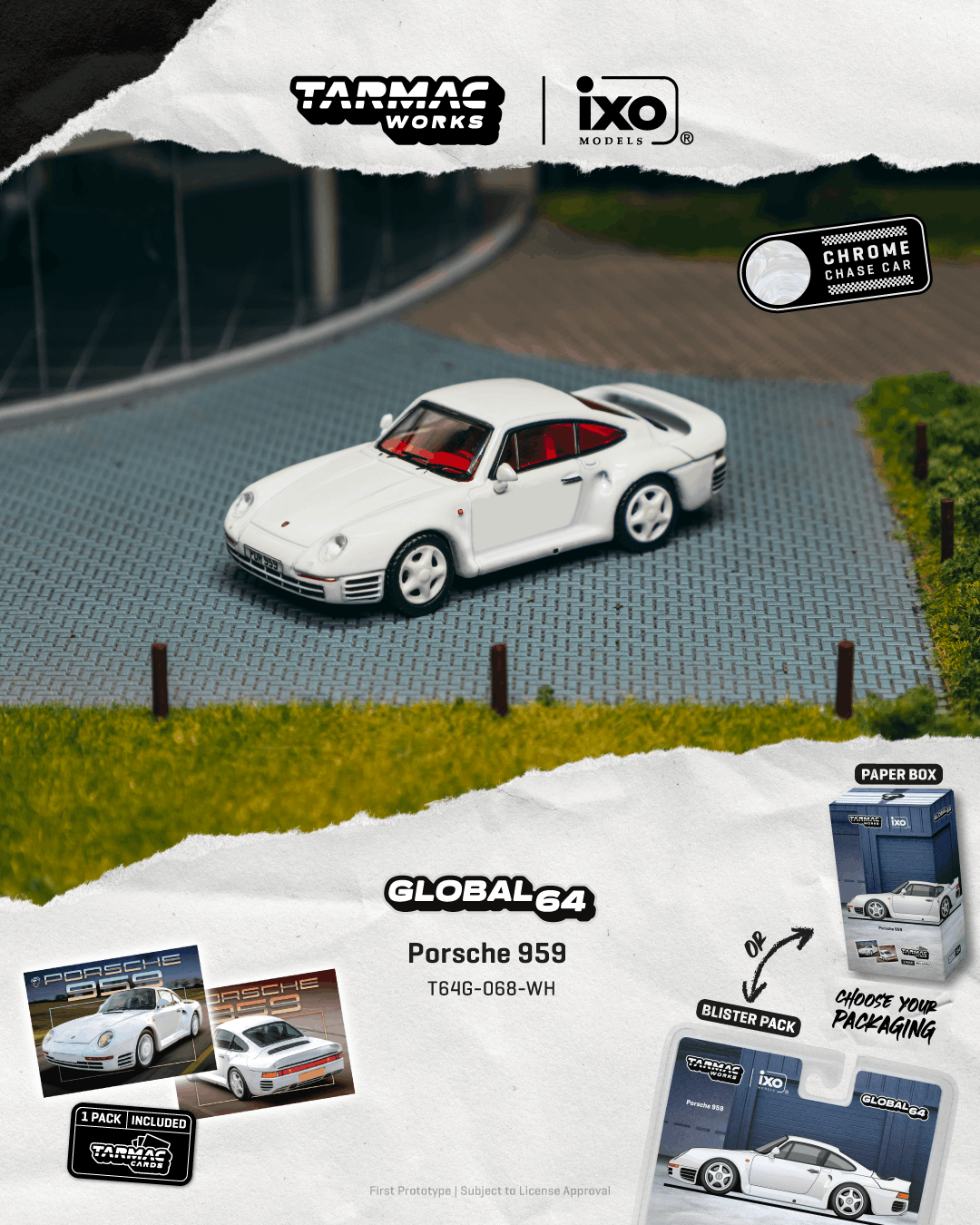 Porsche 959 1989 With Trading Card Combo Set white 1:64 Tarmac