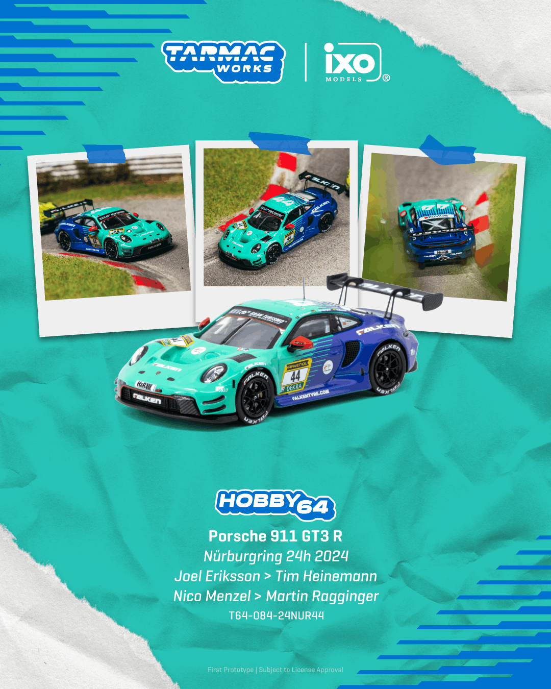 Porsche 911 (992) GT3 R #44 J.Erikssson/T.Heinemann/N.Menzel/M.Ragginger Nürburgring 24H 2024 1:64 Tarmac