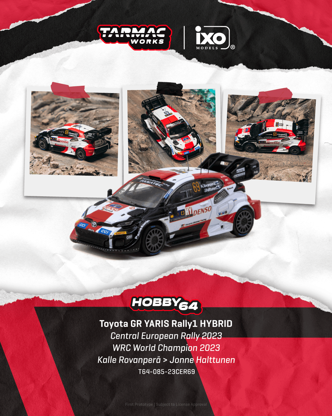 Toyota GR YARIS Rally1 HYBRID #69 K.Rovanperä/J.Halttunen Central European Rally 2023 WRC World Champion 2023 1:64 Tarmac