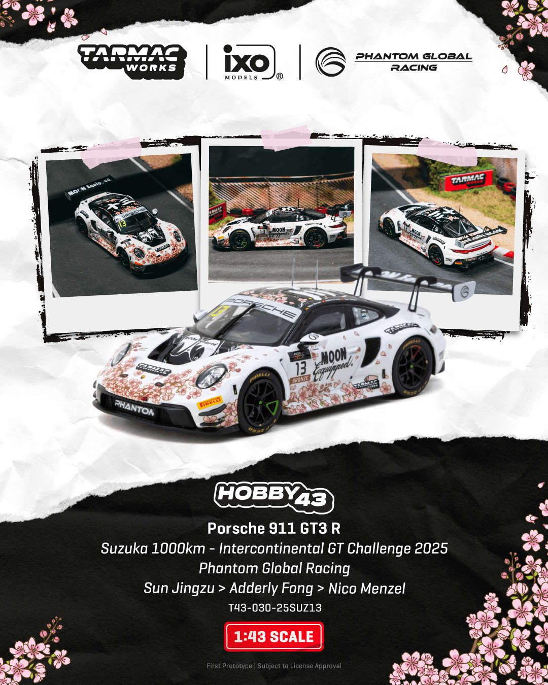 Porsche 911 (992) GT3 R Phantom Global Racing #13 S.Jingzu/A.Fong/N.Menzel Suzuka 1000km Intercontinental GT Challenge 2025 1:43 Tarmac