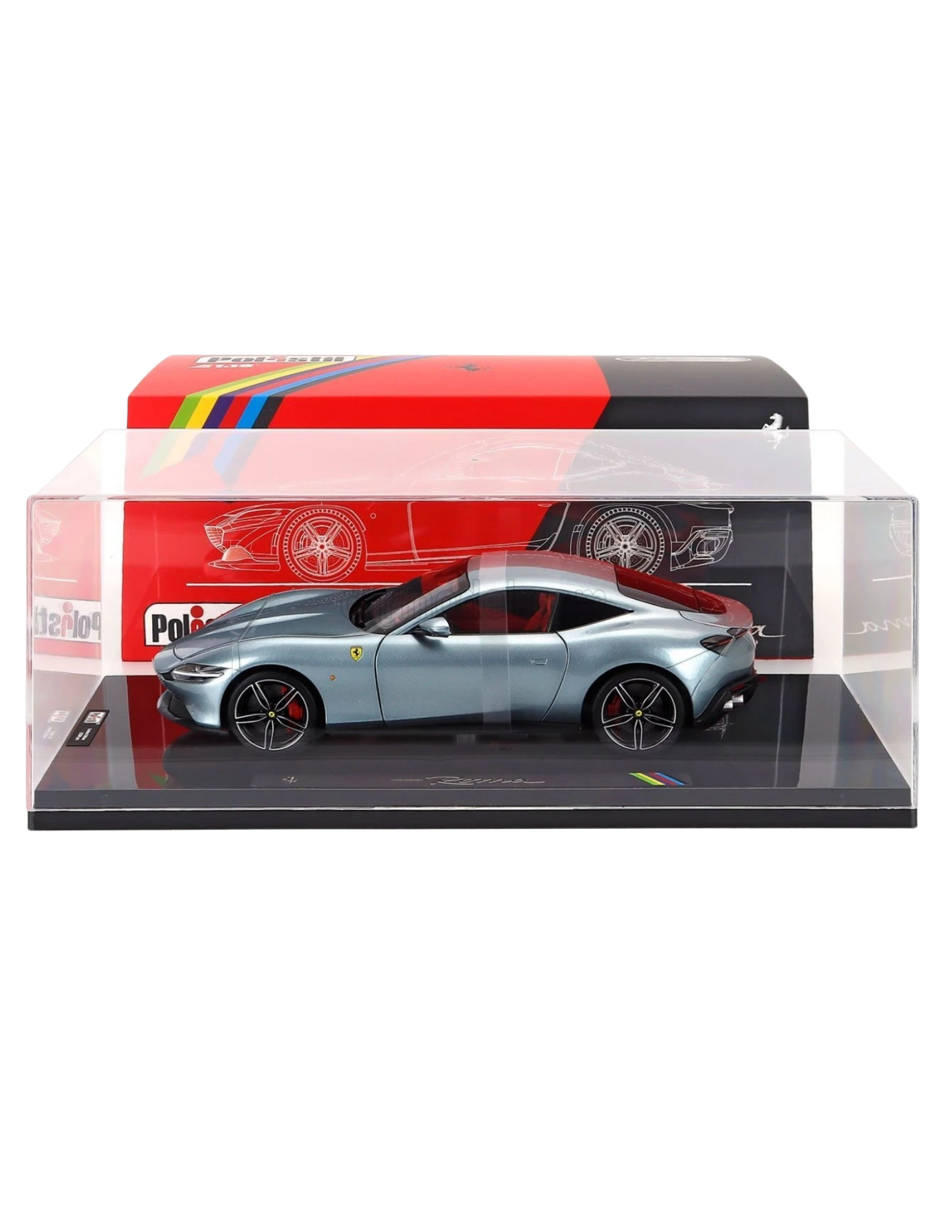 Ferrari Roma 2019 grigio titanio with Showcase 1:18 Polistil