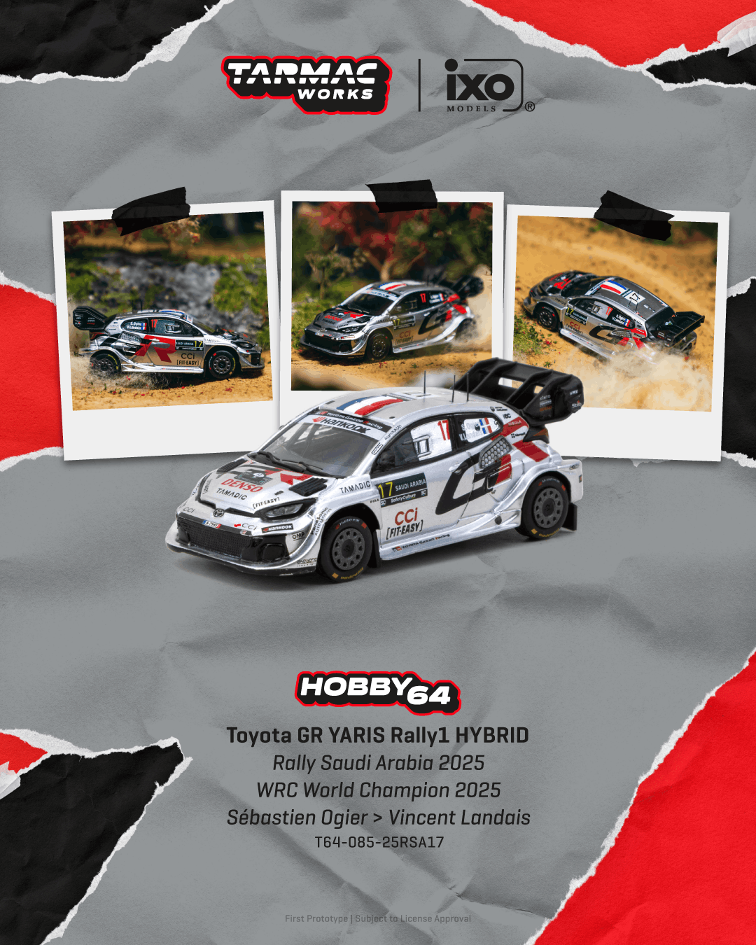 Toyota GR YARIS Rally1 HYBRID Toyota Gazoo Racing WRT #17 S.Ogier/V.Landais Rally Saudi Arabia 2025 WRC World Champion 2025 1:64 Tarmac