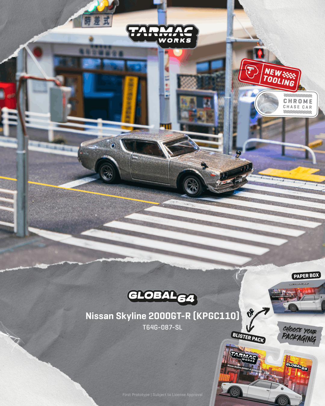 Nissan Skyline 2000GT-R (KPGC1100) 1969 silver 1:64 Tarmac