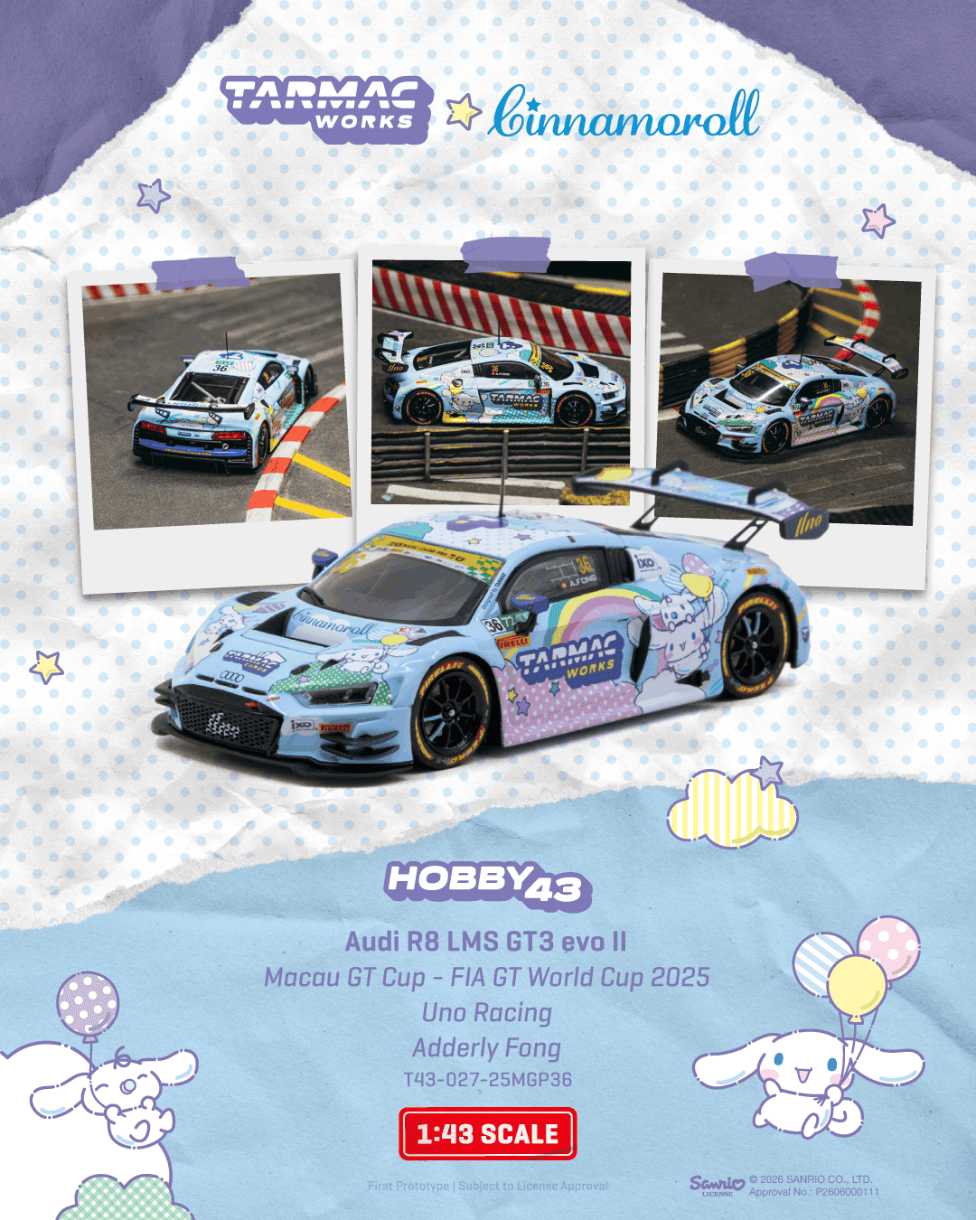 Audi R8 LMS GT3 EVO II Uno Racing #36 A.Fong Macau GT Cup FIA GT World Cup 2025 1:43 Tarmac