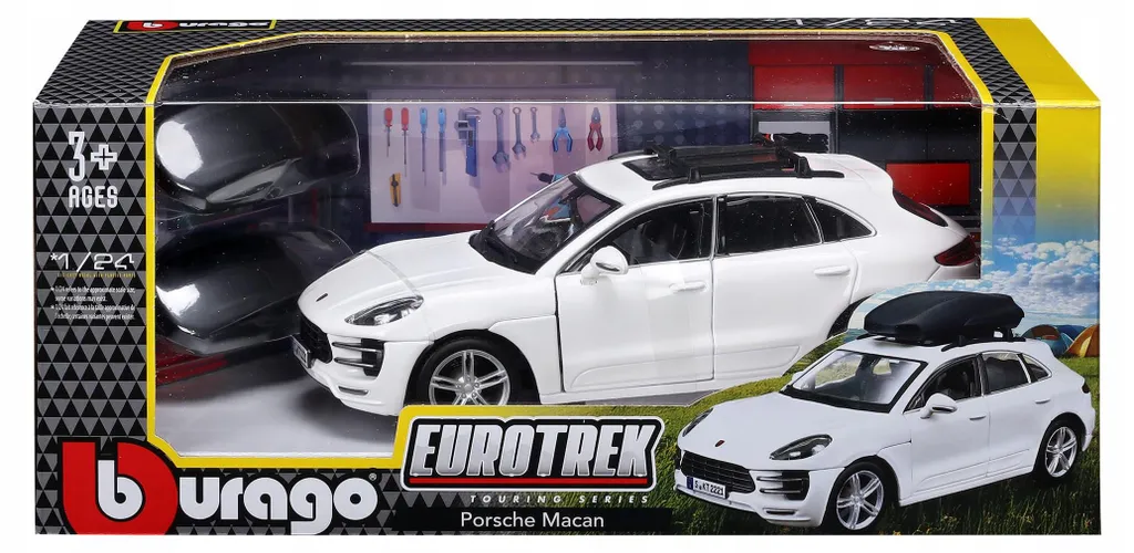 Porsche Macan + Cargo Roof Box 2013 white 1:24 Bburago