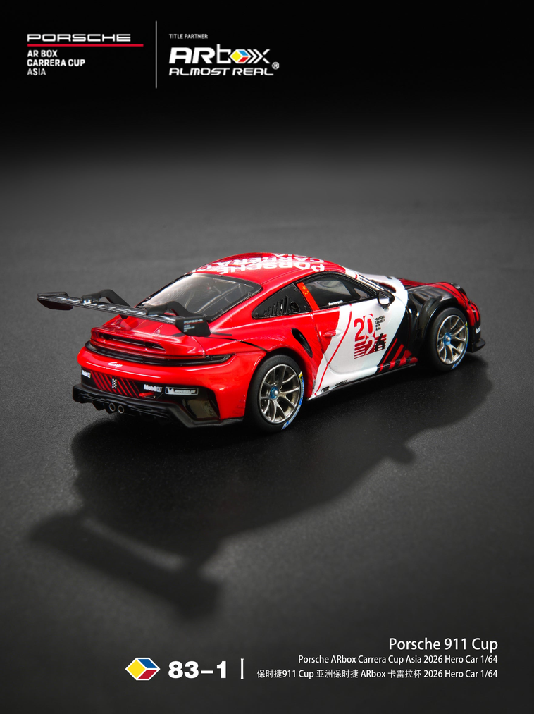 Porsche 911 Cup Porsche ARbox Carrera Cup Asia 2026 Hero Car red/white/black 1:64 Almost Real