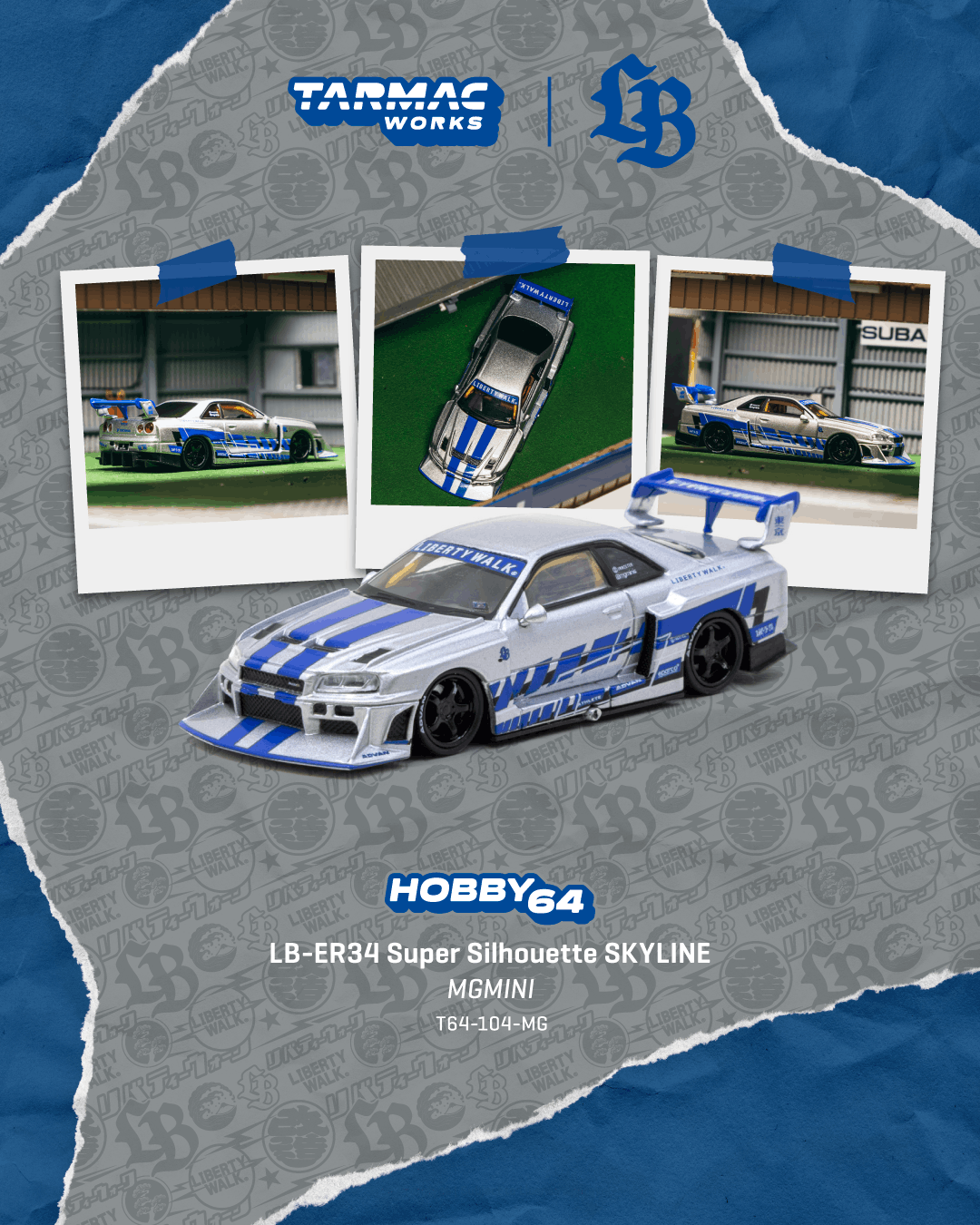 Nissan Skyline GTR (ER34) LB Super Silhouette MGMini SEMA Show 2025 silver/blue 1:64 Tarmac