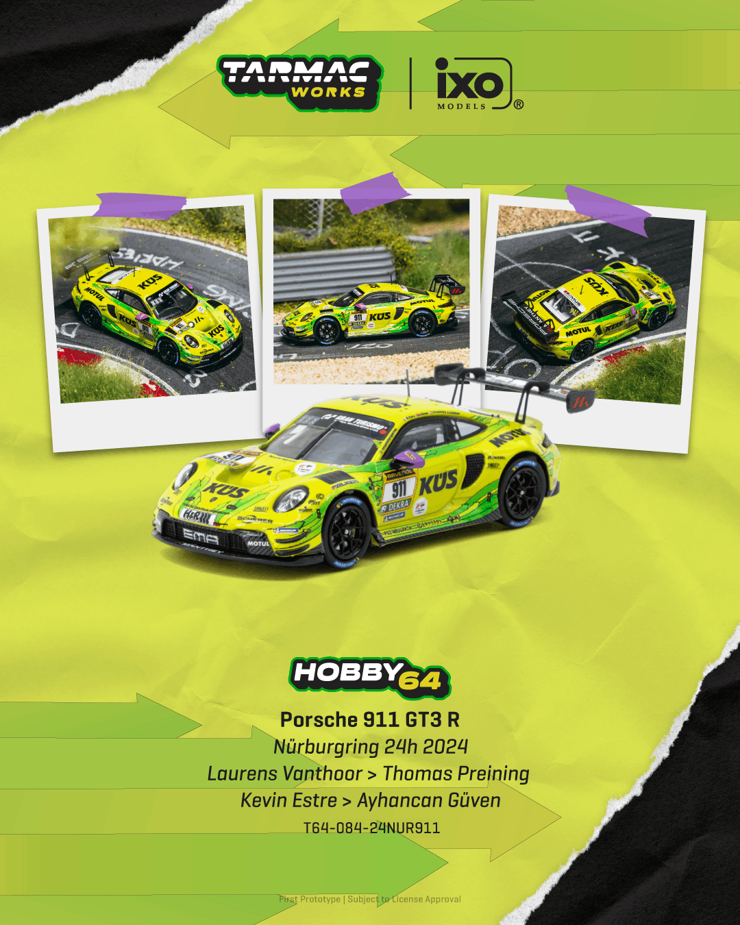 Porsche 911 (992) GT3 R Manthey EMA #911 K.Estre/A.Güven/T.Preining/L.Vanthoor 24H Nürburgring 2024 1:64 Tarmac