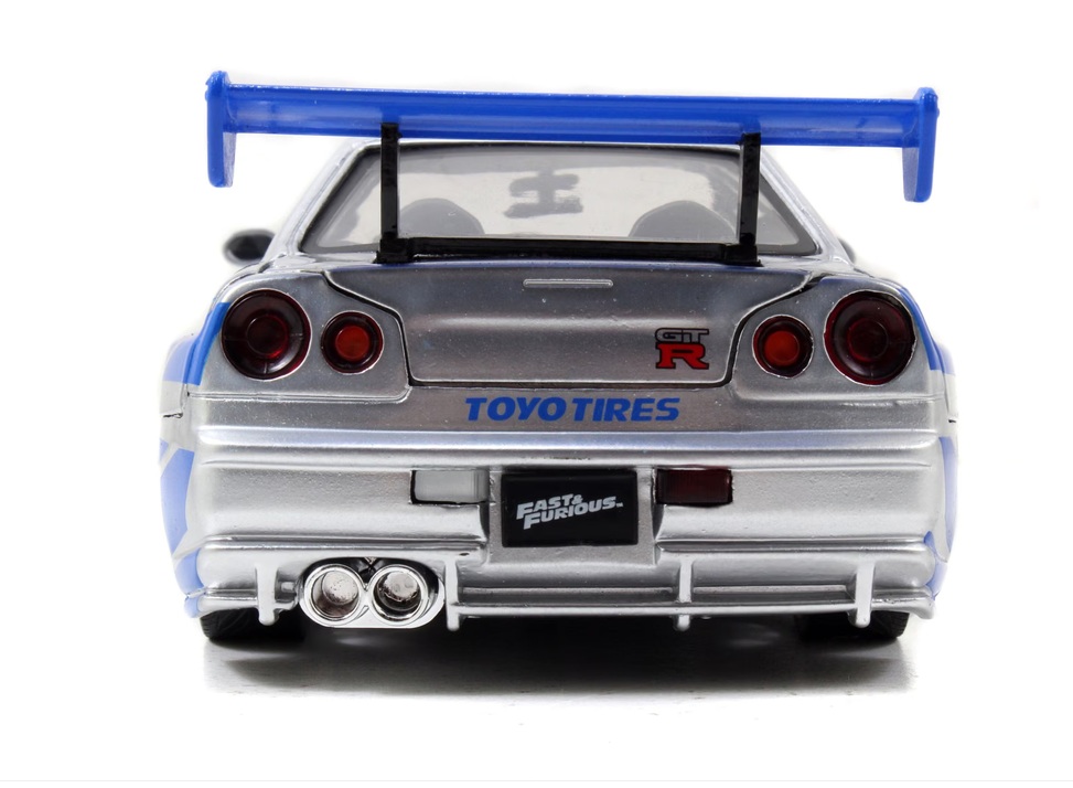 Nissan Skyline GTR R34 *Fast and Furious* 2002 silver with blue stripes 1:24 Jada Toys