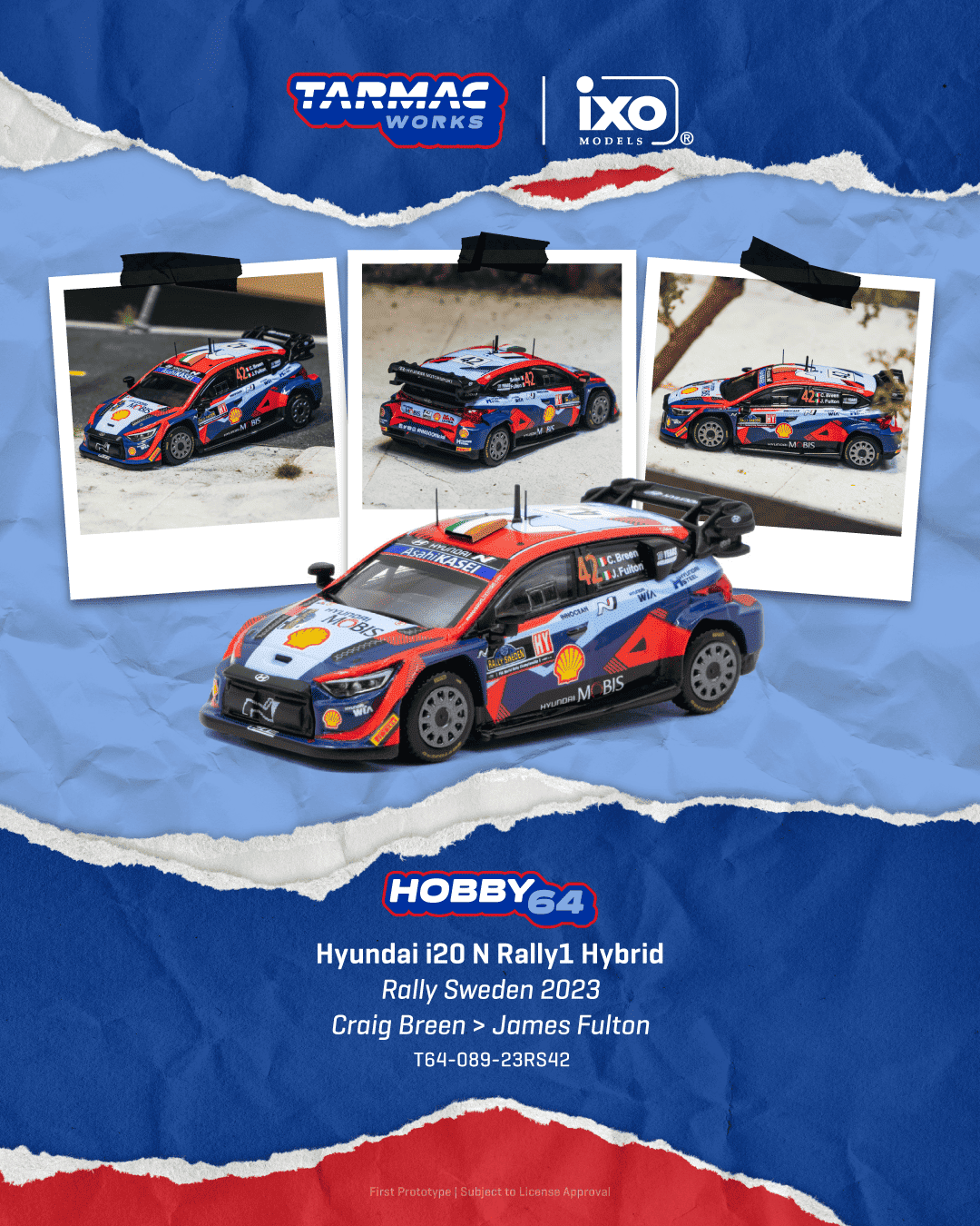 Hyundai i20 N Rally1 Hyundai Shell Mobis WRT #42 C.Breen/J.Fulton Rally Sweden 2023 1:64 Tarmac