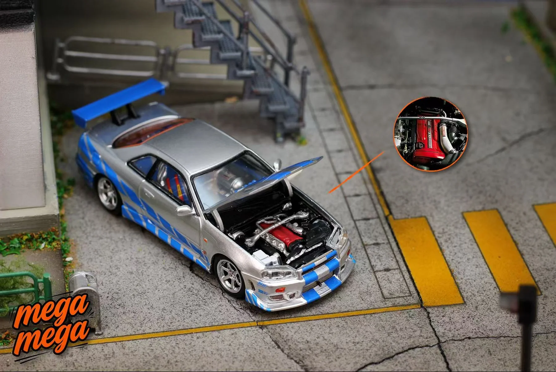 Nissan ER34 Skyline *F&F* silver/blue 1:64 Street Weapon