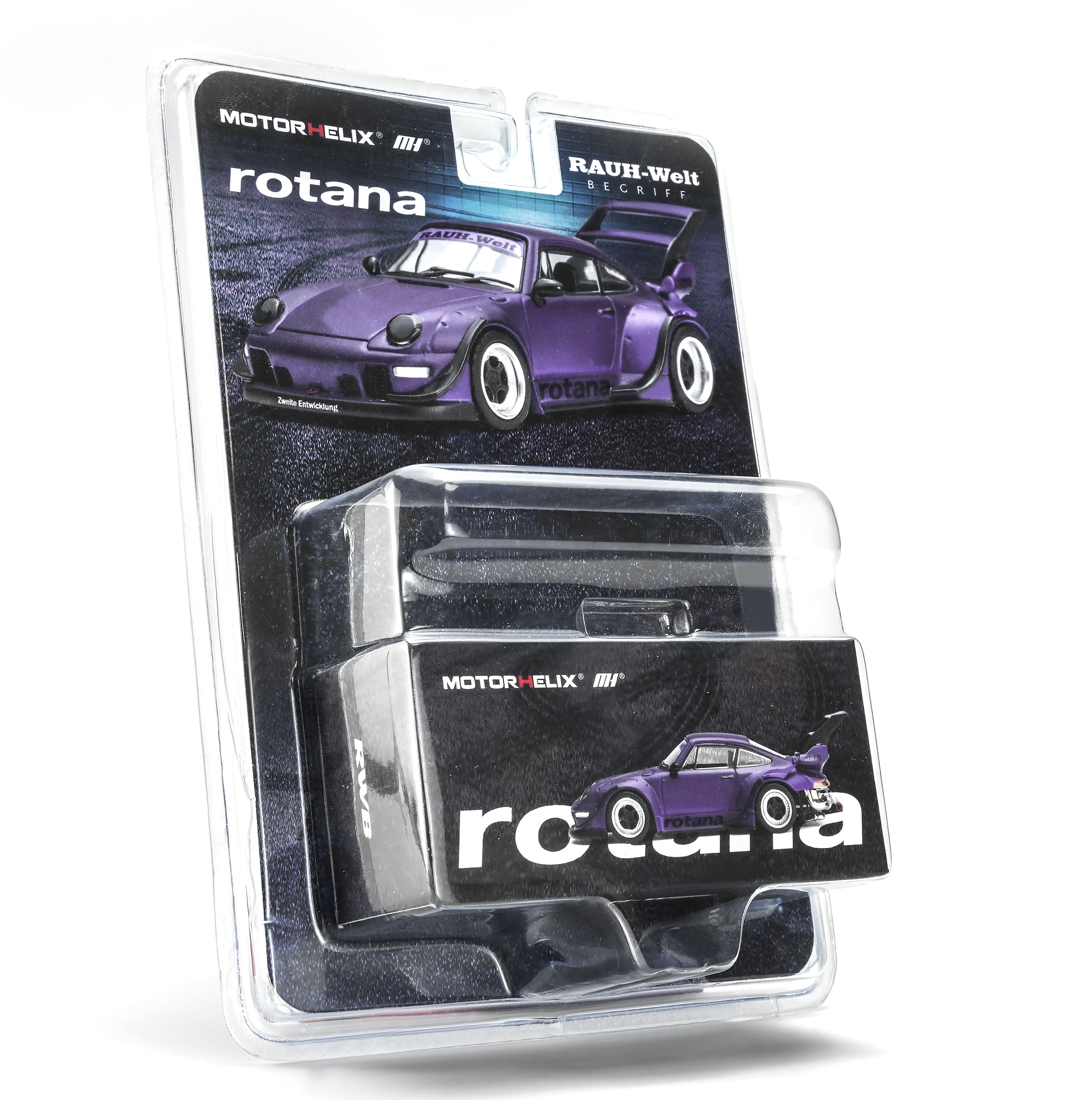 Porsche 911 993 RWB Rauh Welt Rotana Coupe 1993 Blister Packaging purple 1:64 Motorhelix 