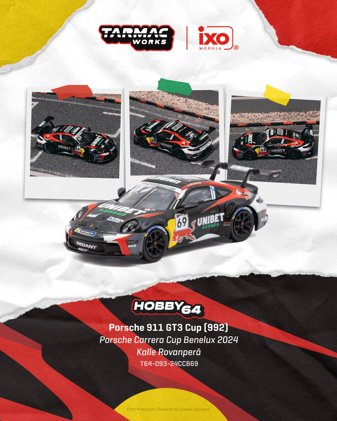 Porsche 911 GT3 Cup (992) RedAnt Racing #69 Kalle Rovanperä Porsche Carrera Cup Benelux 2024 1:64 Tarmac