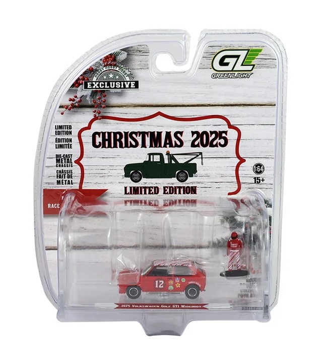 Volkswagen Golf GTI Widebody 1975 With Race Car Figure *Christmas 2025 Edition* 1:64 Greenlight