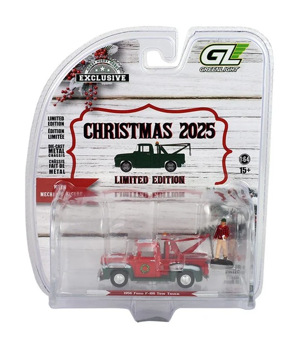 Ford F-100 Tow Truck 1956 With Mechanic Figure *Christmas 2025 Edition* 1:64 Greenlight