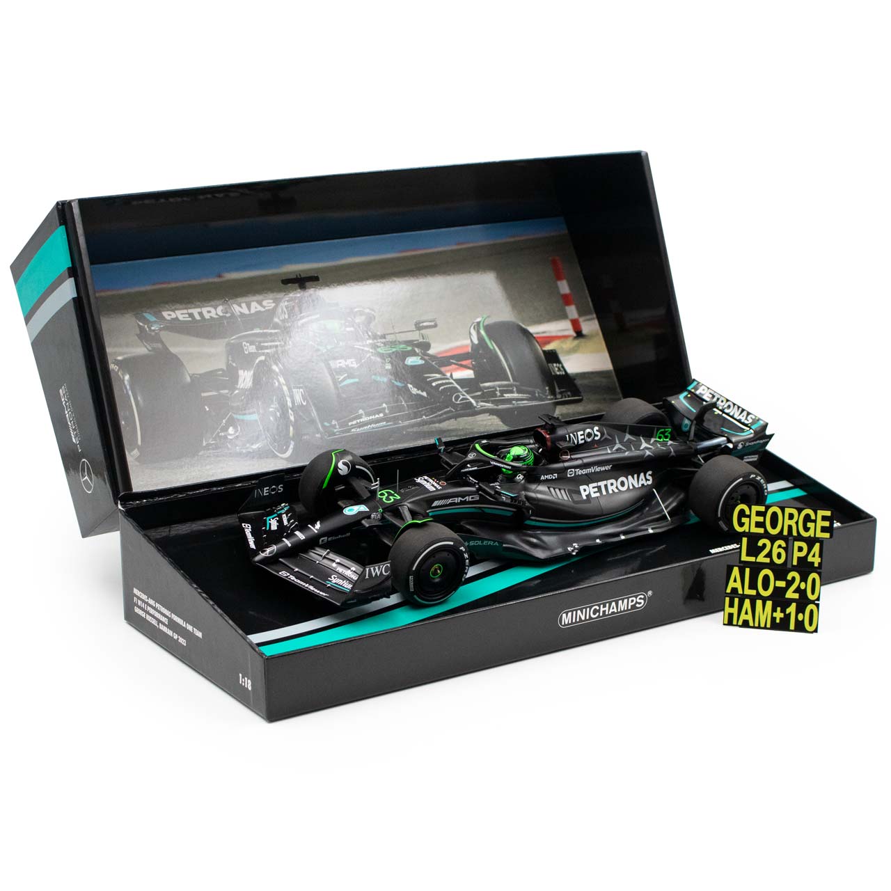 Mercedes-AMG F1 W14 #63 G. Russell 7th Bahrain GP 2023 1:18 Minichamps
