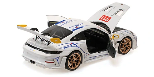 Porsche 911 (992) GT3RS 2023 white/yellow decor 1:18 Minichamps
