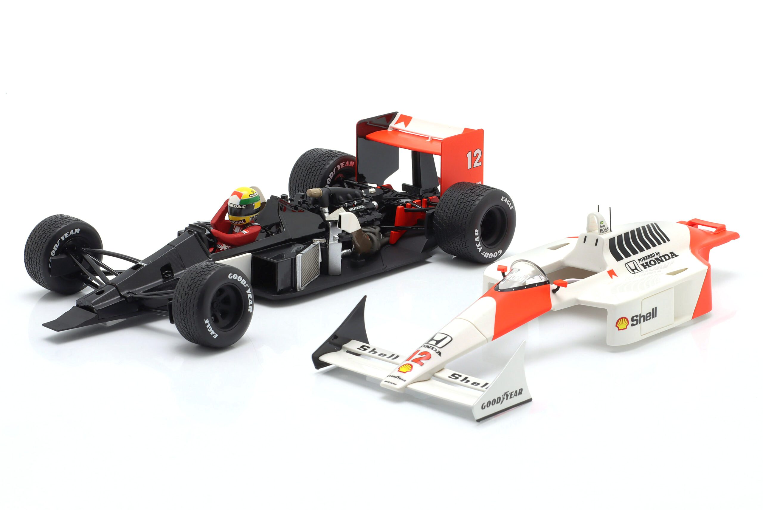 McLaren MP4/4 #12 A.Senna Winner British GP F1 World Champion 1988  with Opening Cover and Engine Details 1:18 Werk83