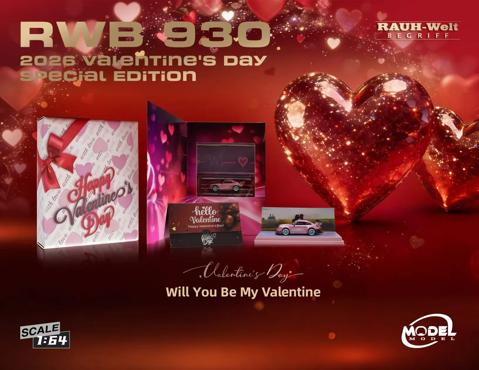 Porsche RWB 930 *Valentine's Day 2026 Special Edition* pink 1:64 ModelModel