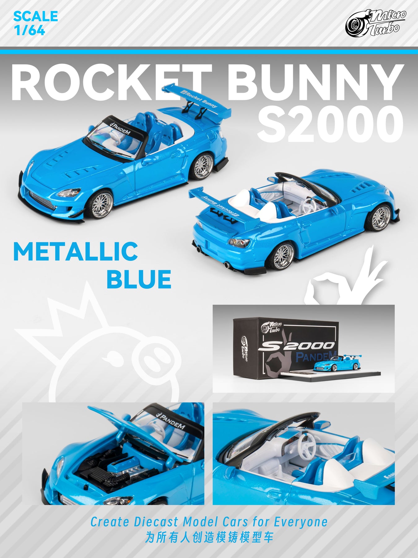 Rocket Bunny S2000 metallic blue 1:64 Microturbo