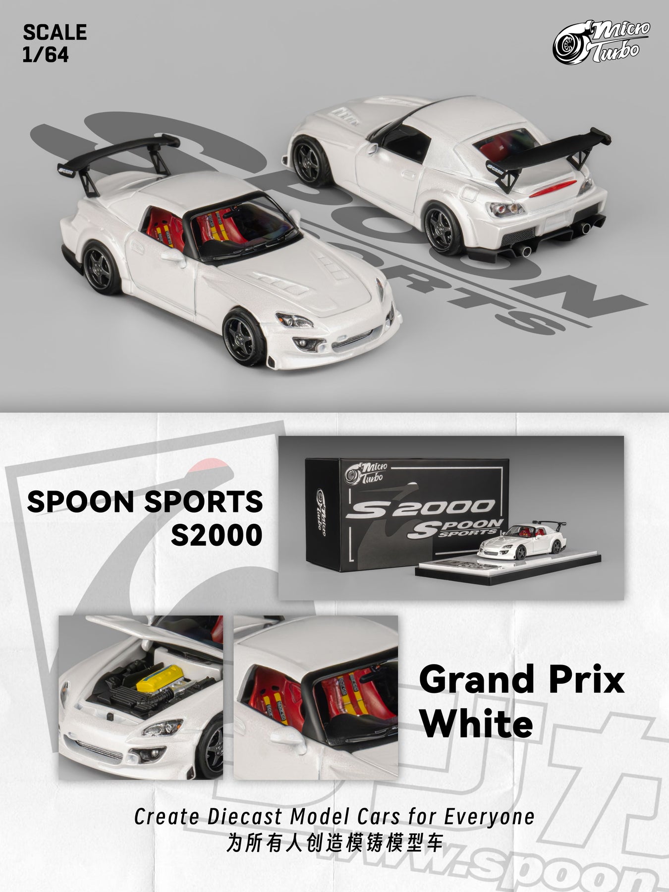 Spoon Sports S2000 Grand Prix white 1:64 Microturbo