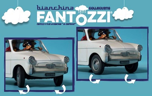 Autobianchi 4 Seats *TV-Series Fantozzi* 1983 with Figurines Fantozzi and Filini 1:18 CLC